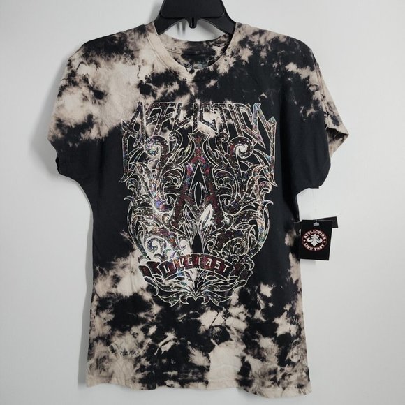 Tops | New Affliction Size Small Live Fast Tshirt Black Gold Women ...